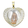 Dije Religioso 05.380.0132 Oro Laminado, Diseño de Guadalupe y Corazón, Diamantado, Tres Tonos