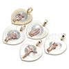 Dije Religioso 05.380.0132 Oro Laminado, Diseño de Guadalupe y Corazón, Diamantado, Tres Tonos