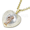 Dije Religioso 05.380.0133 Oro Laminado, Diseño de Santa Muerte y Corazón, Diamantado, Tres Tonos