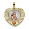 Dije Religioso 05.380.0133 Oro Laminado, Diseño de Santa Muerte y Corazón, Diamantado, Tres Tonos