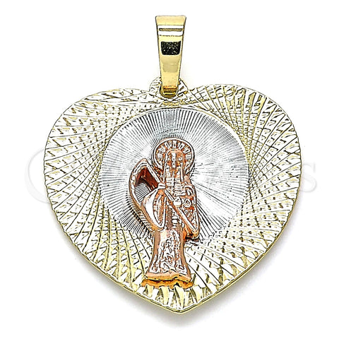 Dije Religioso 05.380.0133 Oro Laminado, Diseño de Santa Muerte y Corazón, Diamantado, Tres Tonos