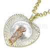 Dije Religioso 05.380.0134 Oro Laminado, Diseño de San Judas y Corazón, Diamantado, Tres Tonos