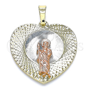Dije Religioso 05.380.0134 Oro Laminado, Diseño de San Judas y Corazón, Diamantado, Tres Tonos