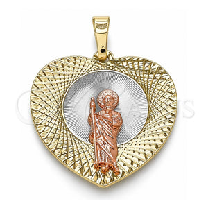 Dije Religioso 05.380.0134 Oro Laminado, Diseño de San Judas y Corazón, Diamantado, Tres Tonos