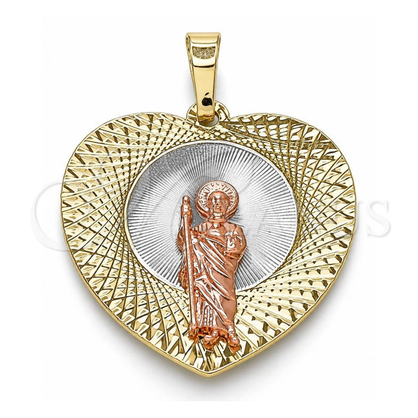 Dije Religioso 05.380.0134 Oro Laminado, Diseño de San Judas y Corazón, Diamantado, Tres Tonos