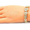 Pulsera Elegante 03.380.0103.07 Oro Laminado, Diseño de Elefante y Búho, con Blanca and Negro Zirconia Cubica, Pulido, Tres Tonos (09 MM Thickness, 7 Inches Length)