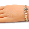 Pulsera Elegante 03.380.0104.07 Oro Laminado, Diseño de Tortuga y Corazón, con Topacio Azul and Negro Zirconia Cubica, Pulido, Tres Tonos (07 MM Thickness, 7 Inches Length)