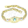 Pulsera Elegante 03.380.0104.07 Oro Laminado, Diseño de Tortuga y Corazón, con Topacio Azul and Negro Zirconia Cubica, Pulido, Tres Tonos (07 MM Thickness, 7 Inches Length)