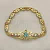 Pulsera Elegante 03.380.0104.07 Oro Laminado, Diseño de Tortuga y Corazón, con Topacio Azul and Negro Zirconia Cubica, Pulido, Tres Tonos (07 MM Thickness, 7 Inches Length)