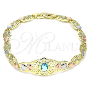 Pulsera Elegante 03.380.0104.07 Oro Laminado, Diseño de Tortuga y Corazón, con Topacio Azul and Negro Zirconia Cubica, Pulido, Tres Tonos (07 MM Thickness, 7 Inches Length)