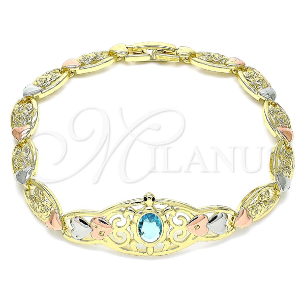 Pulsera Elegante 03.380.0104.07 Oro Laminado, Diseño de Tortuga y Corazón, con Topacio Azul and Negro Zirconia Cubica, Pulido, Tres Tonos (07 MM Thickness, 7 Inches Length)