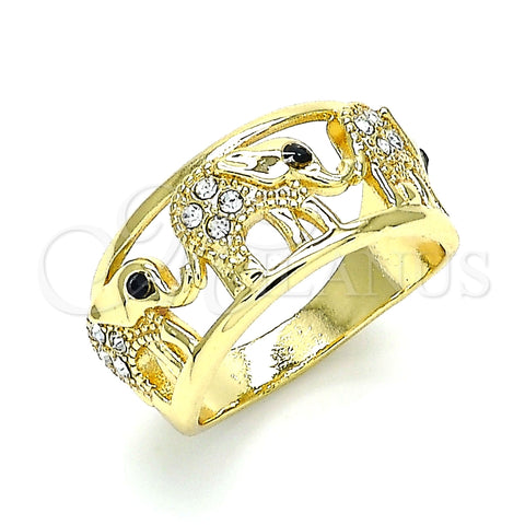Anillo Multi Piedra 01.380.0001.07 Oro Laminado, Diseño de Elefante, con Blanca and Negro Cristal, Pulido, Tono Dorado (Size 7)