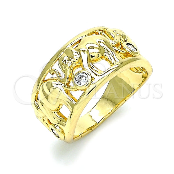 Anillo Multi Piedra 01.380.0002.07 Oro Laminado, Diseño de Elefante, con Blanca Zirconia Cubica, Pulido, Tono Dorado (Size 7)