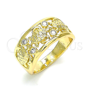 Anillo Multi Piedra 01.380.0003.09 Oro Laminado, Diseño de Tortuga, Pulido, Tono Dorado (Size 9)