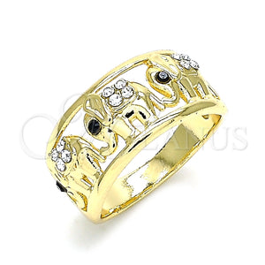 Anillo Multi Piedra 01.380.0004.08 Oro Laminado, Diseño de Elefante, con Blanca and Negro Cristal, Pulido, Tono Dorado (Size 8)