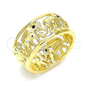 Anillo Multi Piedra 01.380.0006.07 Oro Laminado, Diseño de Elefante, con Negro Micro Pave, Pulido, Tono Dorado (Size 7)
