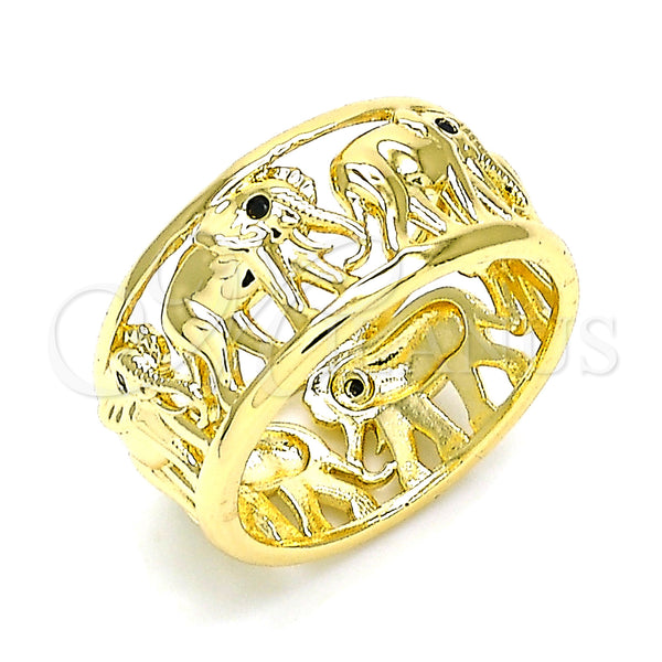 Anillo Multi Piedra 01.380.0006.07 Oro Laminado, Diseño de Elefante, con Negro Micro Pave, Pulido, Tono Dorado (Size 7)