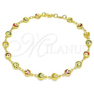 Tobillera Elegante 03.386.0001.10 Oro Laminado, Diseño de Luna y Estrella, con Multicolor Zirconia Cubica, Pulido, Tono Dorado (06 MM Thickness, 10 Inches Length)