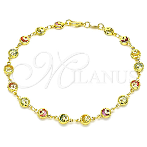 Tobillera Elegante 03.386.0001.10 Oro Laminado, Diseño de Luna y Estrella, con Multicolor Zirconia Cubica, Pulido, Tono Dorado (06 MM Thickness, 10 Inches Length)