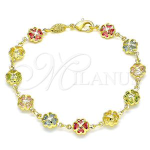 Pulsera Elegante 03.386.0002.07 Oro Laminado, Diseño de Trébol de Cuatro Hojas, con Multicolor Zirconia Cubica, Pulido, Tono Dorado (07 MM Thickness, 7 Inches Length)