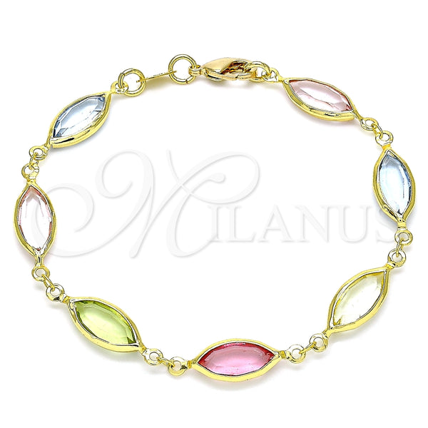Pulsera Elegante 03.386.0004.08 Oro Laminado, con Multicolor Zirconia Cubica, Pulido, Tono Dorado (07 MM Thickness, 8 Inches Length)