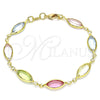 Pulsera Elegante 03.386.0004.08 Oro Laminado, con Multicolor Zirconia Cubica, Pulido, Tono Dorado (07 MM Thickness, 8 Inches Length)
