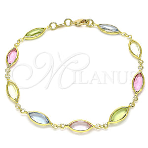 Tobillera Elegante 03.386.0004.10 Oro Laminado, con Multicolor Zirconia Cubica, Pulido, Tono Dorado (07 MM Thickness, 10 Inches Length)