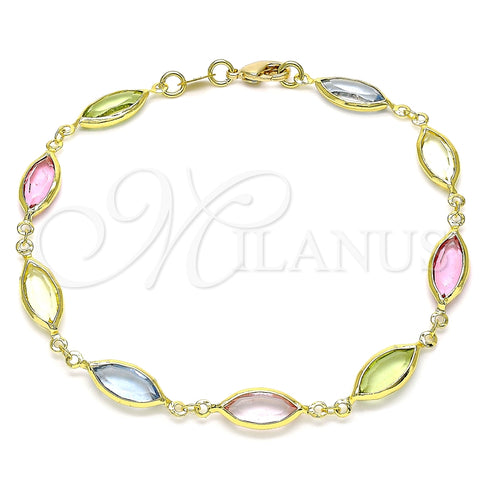 Tobillera Elegante 03.386.0004.10 Oro Laminado, con Multicolor Zirconia Cubica, Pulido, Tono Dorado (07 MM Thickness, 10 Inches Length)