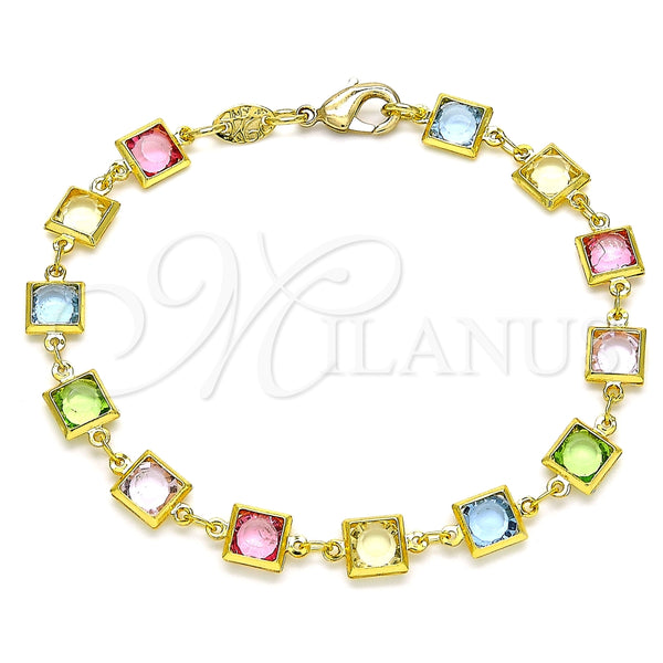 Pulsera Elegante 03.386.0005.08 Oro Laminado, con Multicolor Zirconia Cubica, Pulido, Tono Dorado (07 MM Thickness, 8 Inches Length)
