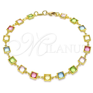 Tobillera Elegante 03.386.0005.10 Oro Laminado, con Multicolor Zirconia Cubica, Pulido, Tono Dorado (07 MM Thickness, 10 Inches Length)