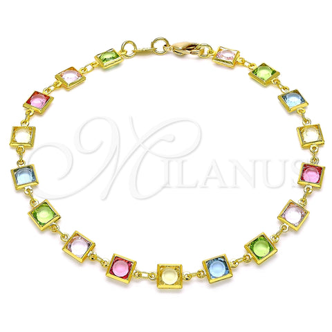 Tobillera Elegante 03.386.0005.10 Oro Laminado, con Multicolor Zirconia Cubica, Pulido, Tono Dorado (07 MM Thickness, 10 Inches Length)