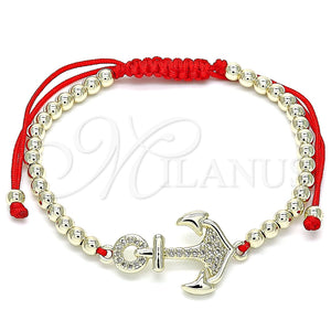 Pulsera Bolo Ajustable 03.299.0085.1.11 Oro Laminado, Diseño de Ancla y Bola, con Blanca Micro Pave, Pulido, Tono Dorado (04 MM Thickness, 11 Inches Length)