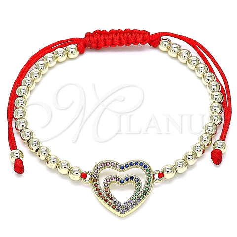 Pulsera Bolo Ajustable 03.299.0087.1.10 Oro Laminado, Diseño de Corazón y Bola, con Multicolor Micro Pave, Pulido, Tono Dorado (04 MM Thickness, 10 Inches Length)