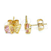 Arete Dormilona 02.387.0001 Oro Laminado, Diseño de Mariposa, con Rosado Zirconia Cubica, Pulido, Tono Dorado