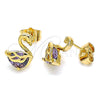 Arete Dormilona 02.387.0002.1 Oro Laminado, Diseño de Cisne, con Amatista Zirconia Cubica, Pulido, Tono Dorado