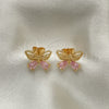 Arete Dormilona 02.387.0007 Oro Laminado, Diseño de Mariposa, con Rosado Zirconia Cubica, Pulido, Tono Dorado