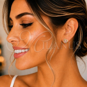 Arete Dormilona 02.387.0013 Oro Laminado, Diseño de Corazón, con Rosado and Blanca Zirconia Cubica, Pulido, Tono Dorado