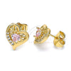 Arete Dormilona 02.387.0013 Oro Laminado, Diseño de Corazón, con Rosado and Blanca Zirconia Cubica, Pulido, Tono Dorado