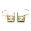 Argolla Huggie 02.210.0525.10 Oro Laminado, Diseño de Candado y Corazón, con Blanca Zirconia Cubica, Pulido, Tono Dorado