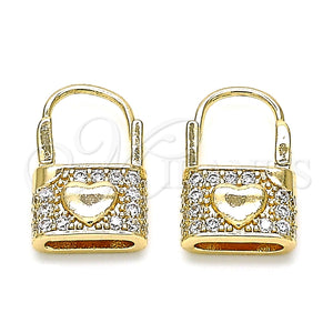 Argolla Huggie 02.210.0525.10 Oro Laminado, Diseño de Candado y Corazón, con Blanca Zirconia Cubica, Pulido, Tono Dorado