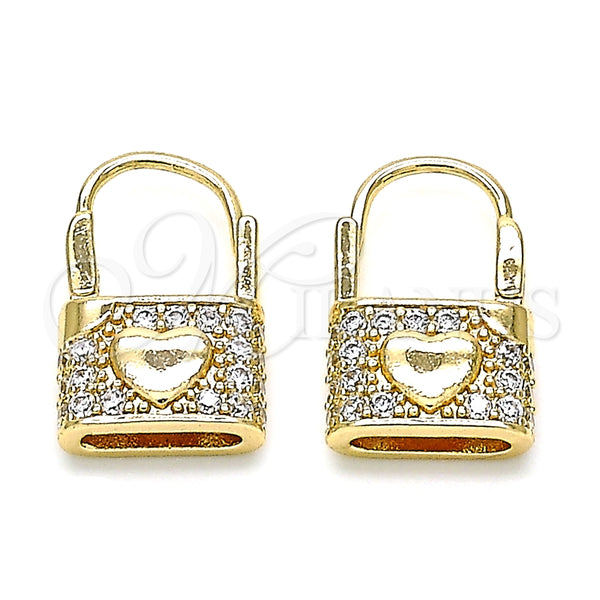 Argolla Huggie 02.210.0525.10 Oro Laminado, Diseño de Candado y Corazón, con Blanca Zirconia Cubica, Pulido, Tono Dorado