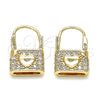 Argolla Huggie 02.210.0525.10 Oro Laminado, Diseño de Candado y Corazón, con Blanca Zirconia Cubica, Pulido, Tono Dorado