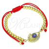 Pulsera Bolo Ajustable 03.368.0039.11 Oro Laminado, Diseño de Ojo Griego y Bola, con Zafiro Azul and Blanca Micro Pave, Esmaltado Azul, Tono Dorado (04 MM Thickness, 11 Inches Length)