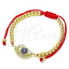 Pulsera Bolo Ajustable 03.368.0039.11 Oro Laminado, Diseño de Ojo Griego y Bola, con Zafiro Azul and Blanca Micro Pave, Esmaltado Azul, Tono Dorado (04 MM Thickness, 11 Inches Length)