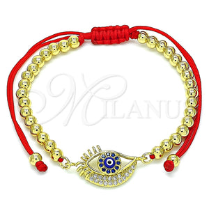 Pulsera Bolo Ajustable 03.368.0039.11 Oro Laminado, Diseño de Ojo Griego y Bola, con Zafiro Azul and Blanca Micro Pave, Esmaltado Azul, Tono Dorado (04 MM Thickness, 11 Inches Length)