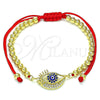 Pulsera Bolo Ajustable 03.368.0039.11 Oro Laminado, Diseño de Ojo Griego y Bola, con Zafiro Azul and Blanca Micro Pave, Esmaltado Azul, Tono Dorado (04 MM Thickness, 11 Inches Length)