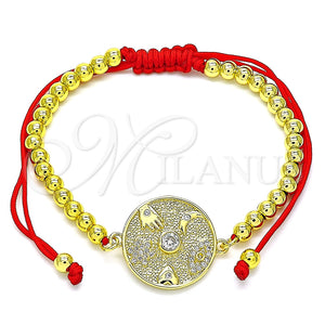 Pulsera Bolo Ajustable 03.368.0040.11 Oro Laminado, Diseño de Ojo Griego y Luna, con Blanca Micro Pave and Blanca Zirconia Cubica, Pulido, Tono Dorado (04 MM Thickness, 11 Inches Length)