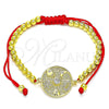 Pulsera Bolo Ajustable 03.368.0040.11 Oro Laminado, Diseño de Ojo Griego y Luna, con Blanca Micro Pave and Blanca Zirconia Cubica, Pulido, Tono Dorado (04 MM Thickness, 11 Inches Length)