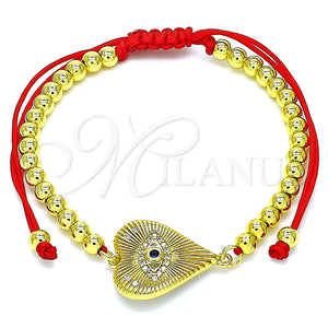 Pulsera Bolo Ajustable 03.368.0041.11 Oro Laminado, Diseño de Ojo Griego y Corazón, con Zafiro Azul and Blanca Micro Pave, Pulido, Tono Dorado (04 MM Thickness, 11 Inches Length)