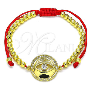 Pulsera Bolo Ajustable 03.368.0042.11 Oro Laminado, Diseño de Ojo Griego y Bola, con Blanca Micro Pave and Blanca Zirconia Cubica, Pulido, Tono Dorado (04 MM Thickness, 11 Inches Length)